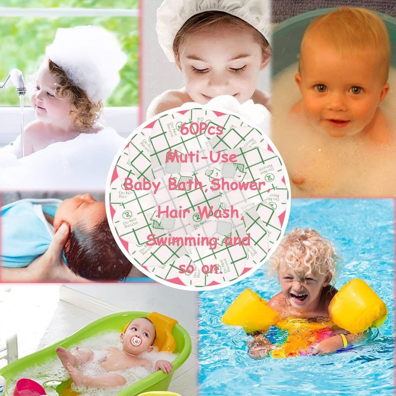 saicheek 60-Pack Baby Shower Ear Covers Baby Waterproof Ear Tapes Bath Protection Ear Covers for Kids Shower Swimming Use, Transparent Adhesive Ear Covers - Image 2